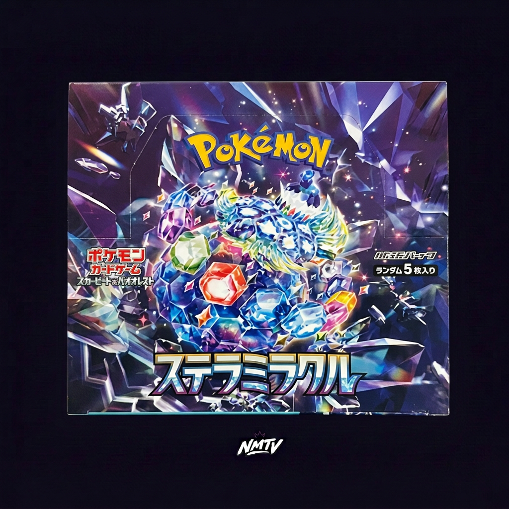 Pokemon Stellar Miracle sv7 Japanese Booster Box on dark purple NMTV background
