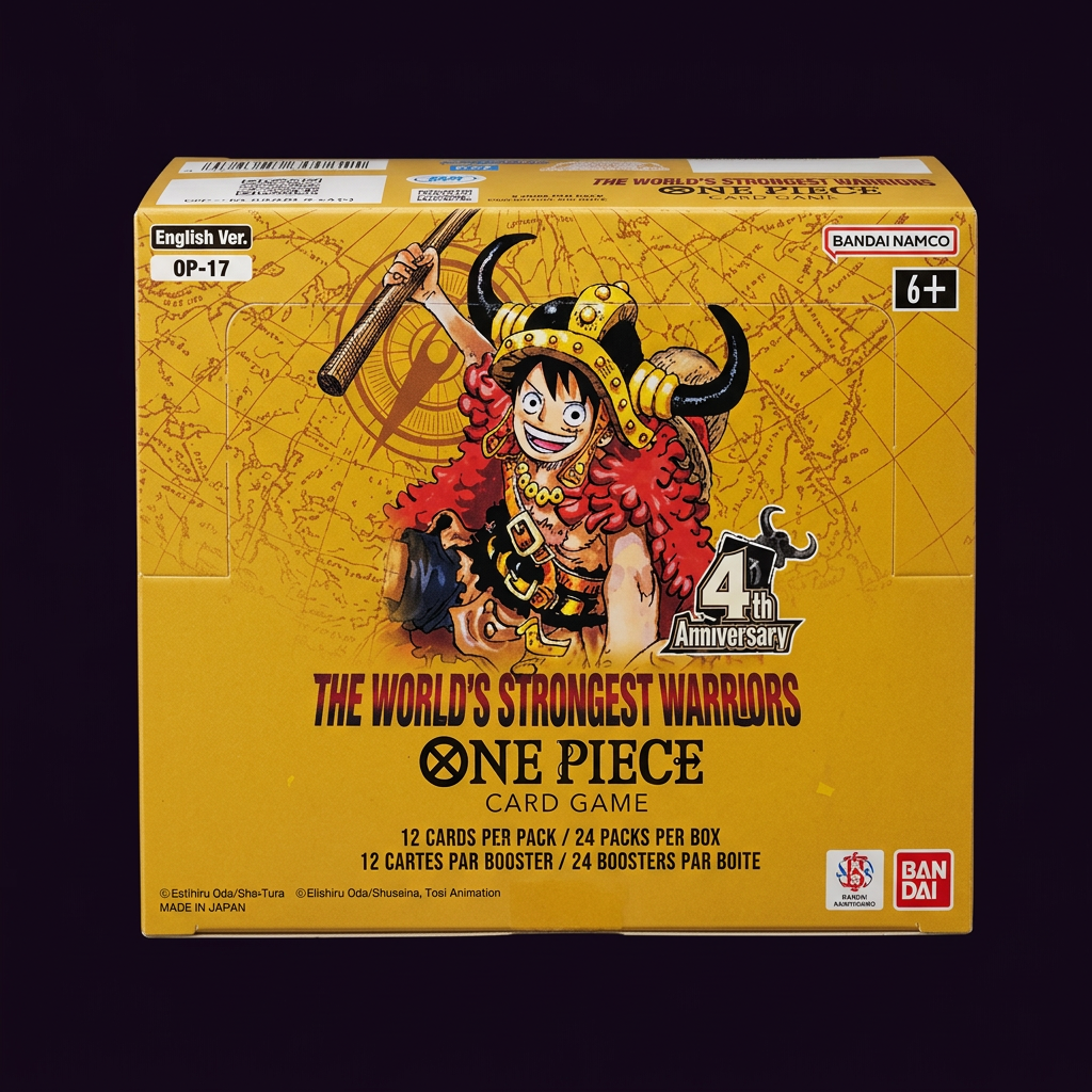 One Piece The World's Strongest Warriors OP-17 booster box on a dark background