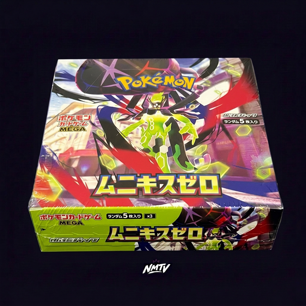 Pokemon Nihil Zero Booster Box on the dark purple NMTV background