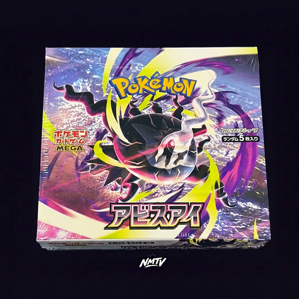 Pokemon Abyss Eye booster box on dark purple NMTV background