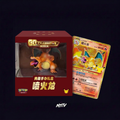 Charizard Gift Box 30th Anniversary and Charizard card on dark purple NMTV background