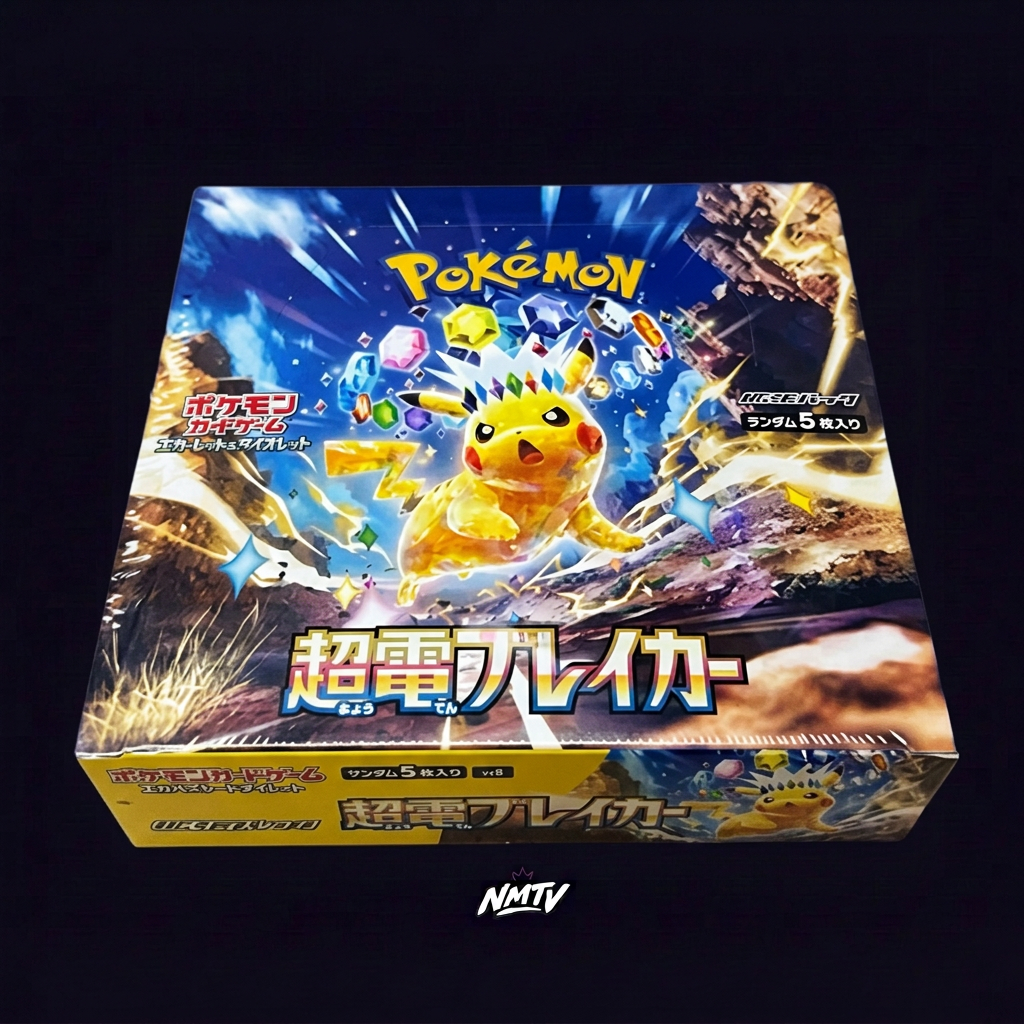 Pokemon Super Electric Breaker sv8 Japanese Booster Box on dark purple NMTV background